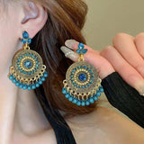 Rhinestone Alloy Bead Dangle Earrings - Trendsi - Flyclothing LLC