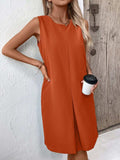 Pocketed Round Neck Sleeveless Mini Dress - Trendsi - Flyclothing LLC