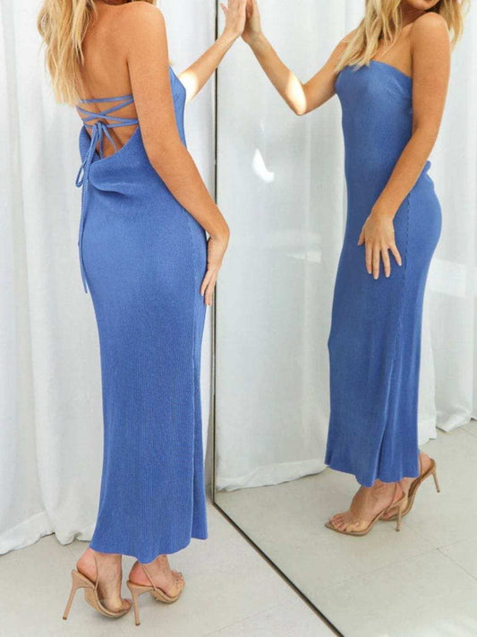 Lace-Up Back Tube Maxi Dress - Trendsi - Flyclothing LLC
