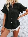 Button Down Ruffled Short Sleeve Shirt - Trendsi - Flyclothing LLC