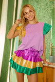 BiBi Mardigras Theme Frayed Edge Ruffled Top - Trendsi - Flyclothing LLC