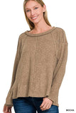 Zenana Brushed Hacci Exposed Seam Hi Low Sweater - Trendsi - Flyclothing LLC