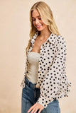 BiBi Crinkle Polka Dot Ruffled Hem Button Up Shirt Top - Trendsi - Flyclothing LLC