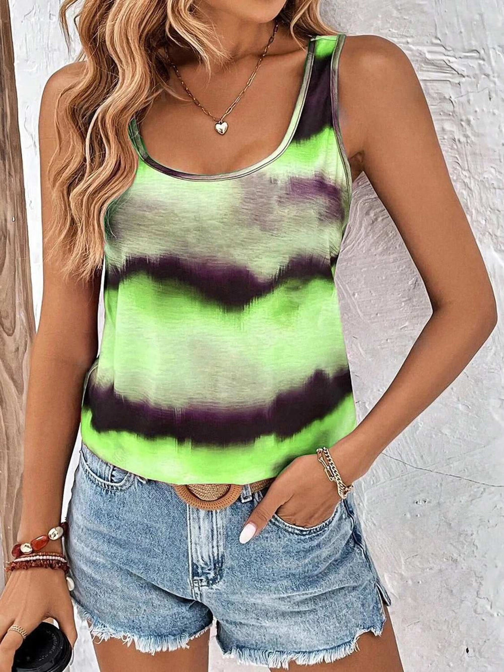Tie-Dye Scoop Neck Wide Strap Tank - Trendsi - Flyclothing LLC