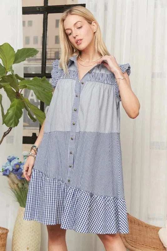 ADORA Button Down Textured Babydoll Dress - Trendsi - Flyclothing LLC