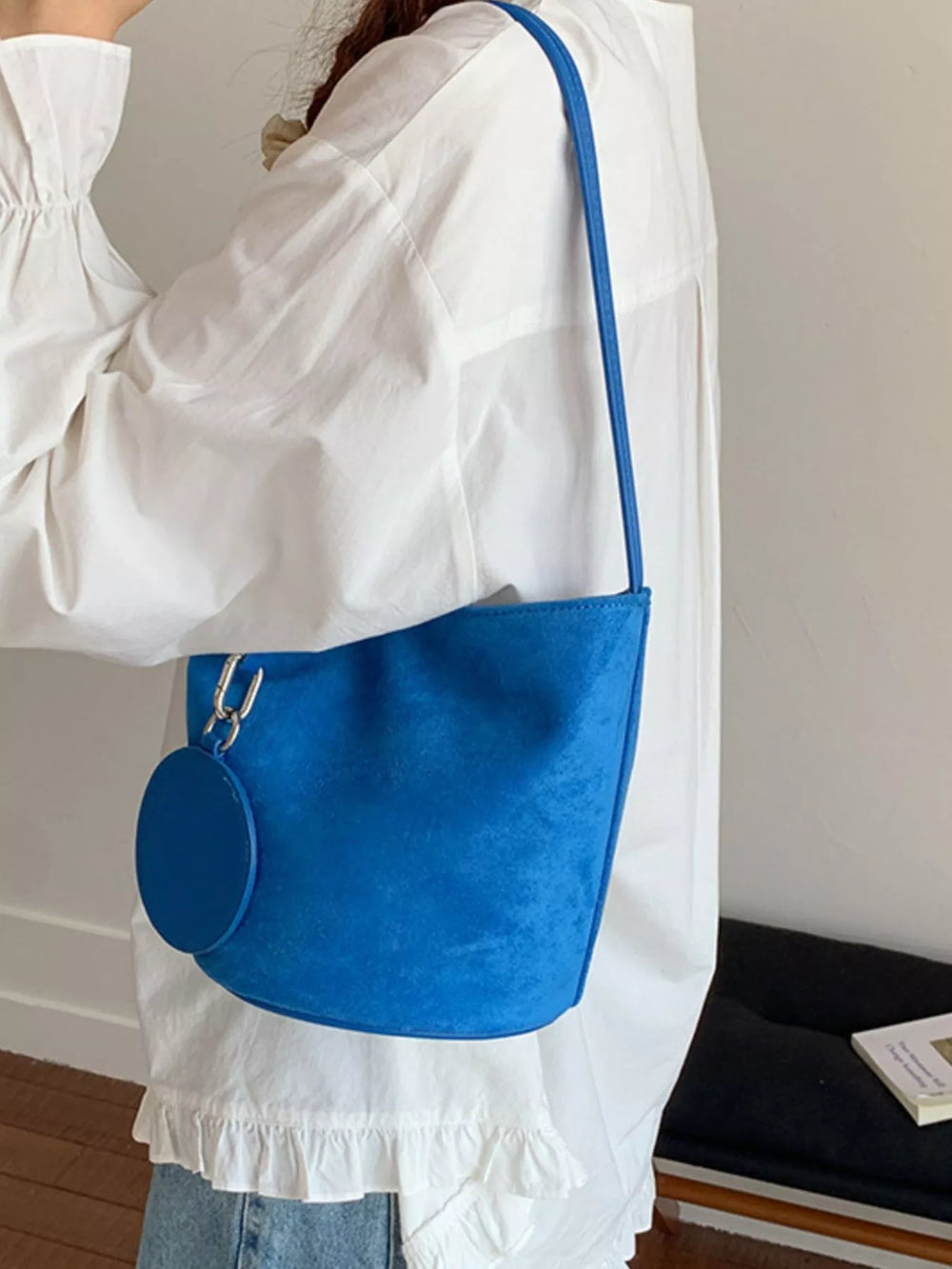 Suede Solid Color Bucket Bag - Trendsi - Flyclothing LLC
