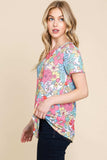 BOMBOM Floral Short Sleeve T-Shirt - Trendsi - Flyclothing LLC