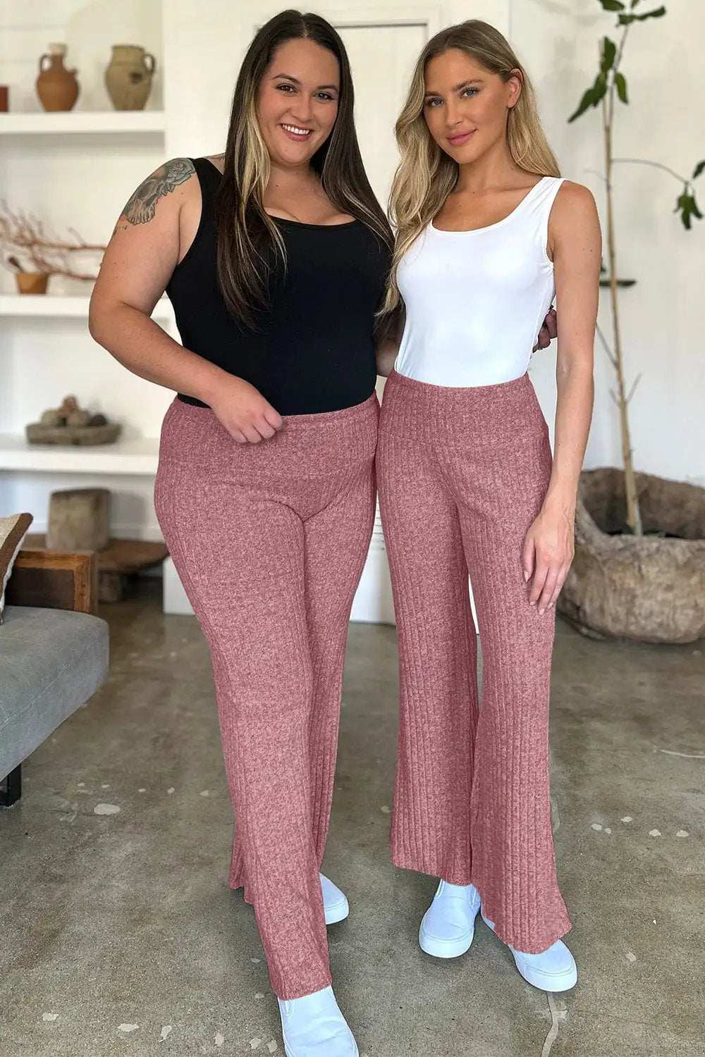Ribbed High Waist Flare Pants - Trendsi - Flyclothing LLC