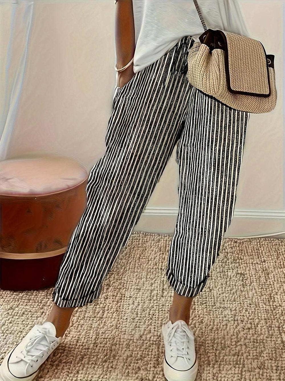Striped Pants with Pockets - Trendsi - Flyclothing LLC