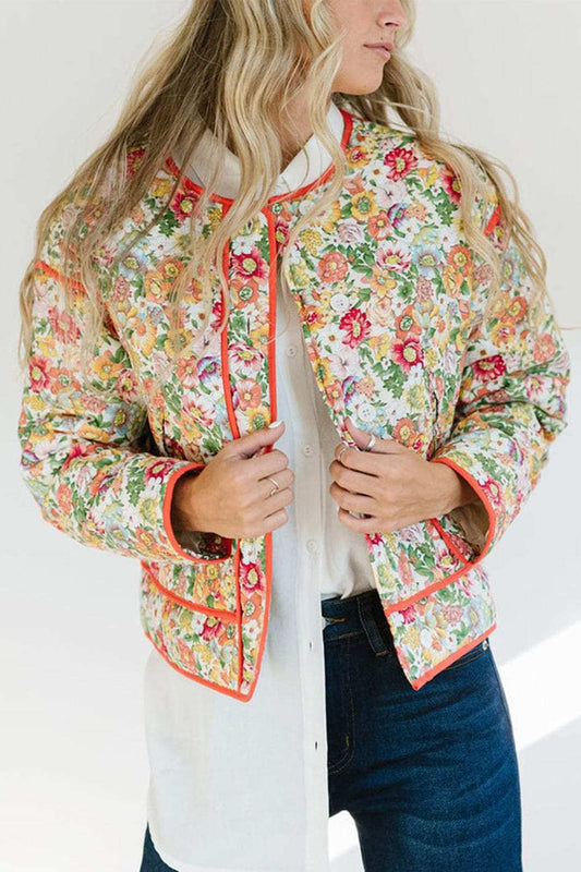 Floral Button Up Long Sleeve Winter Coat - Trendsi - Flyclothing LLC