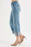 RISEN Full Size Tummy Control High Rise Ankle Wide Cuffed Jeans Plus Size - Trendsi - Flyclothing LLC