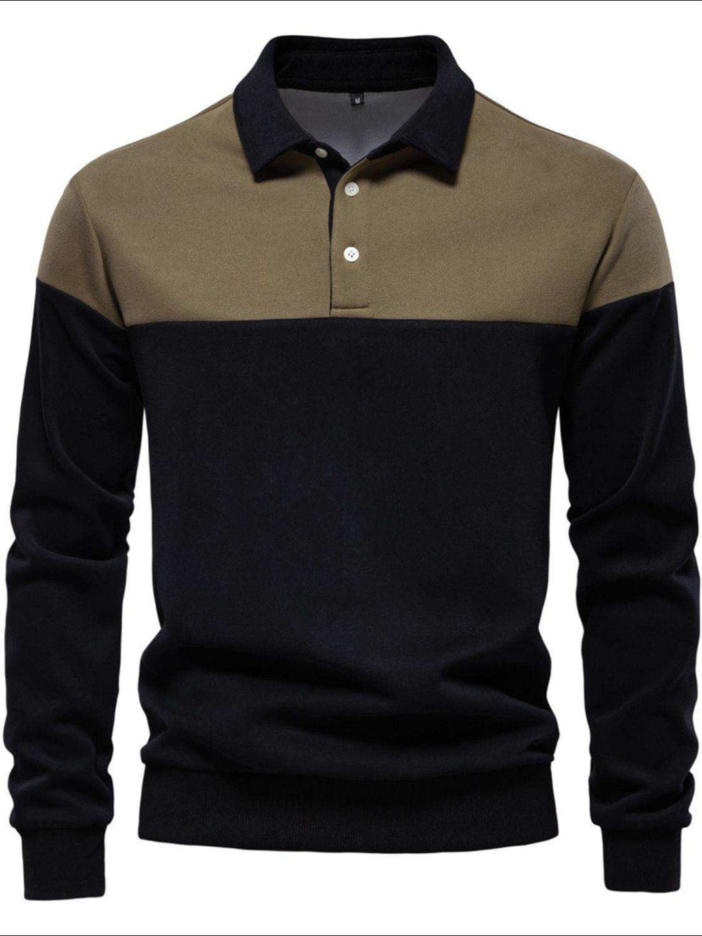Men's Collared Neck Contrast Long Sleeve Polo - Trendsi - Flyclothing LLC