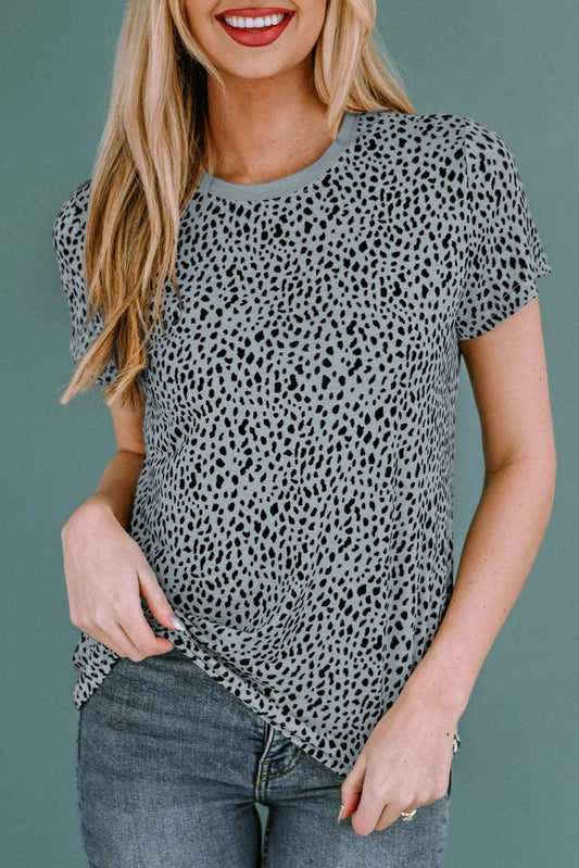 Animal Print Round Neck Short Sleeve T-Shirt - Trendsi - Flyclothing LLC
