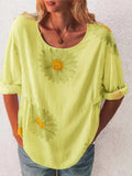 Full Size Flower Round Neck Half Sleeve T-Shirt Plus Size - Trendsi - Flyclothing LLC