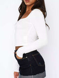 Long Sleeve Sweetheart Neck Crop T-Shirt - Trendsi - Flyclothing LLC