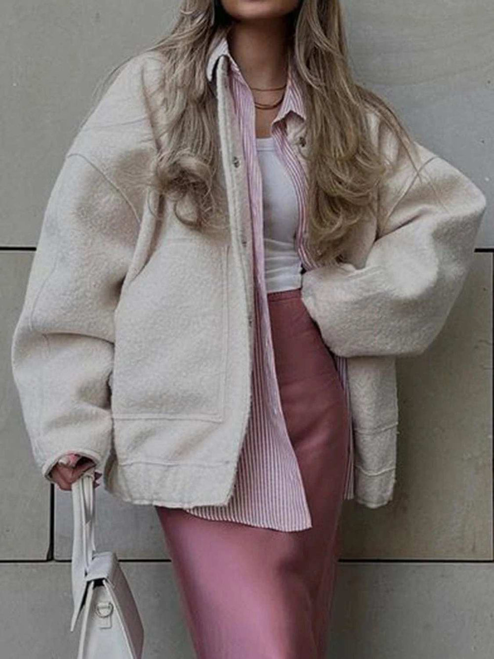 Full Size Snap Down Drop Shoulder Jacket - Trendsi - Flyclothing LLC