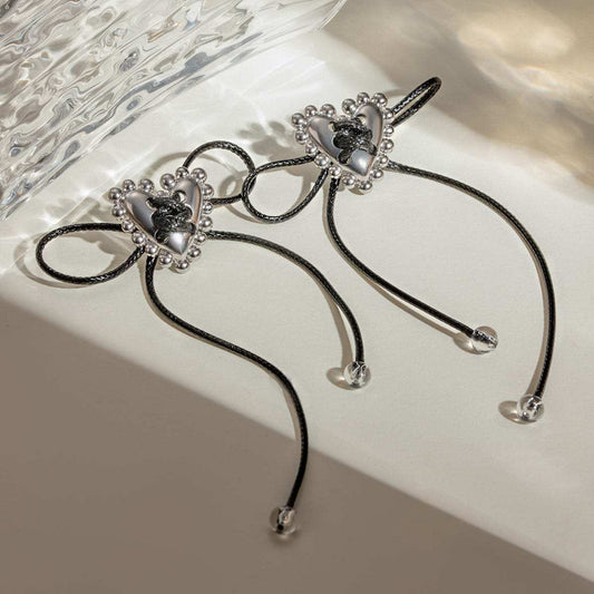 Stainless Steel Wax Rope Heart Earrings - Trendsi - Flyclothing LLC