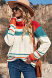 Contrast Striped Turtleneck Dropped Shoulder Sweater - Trendsi - Flyclothing LLC