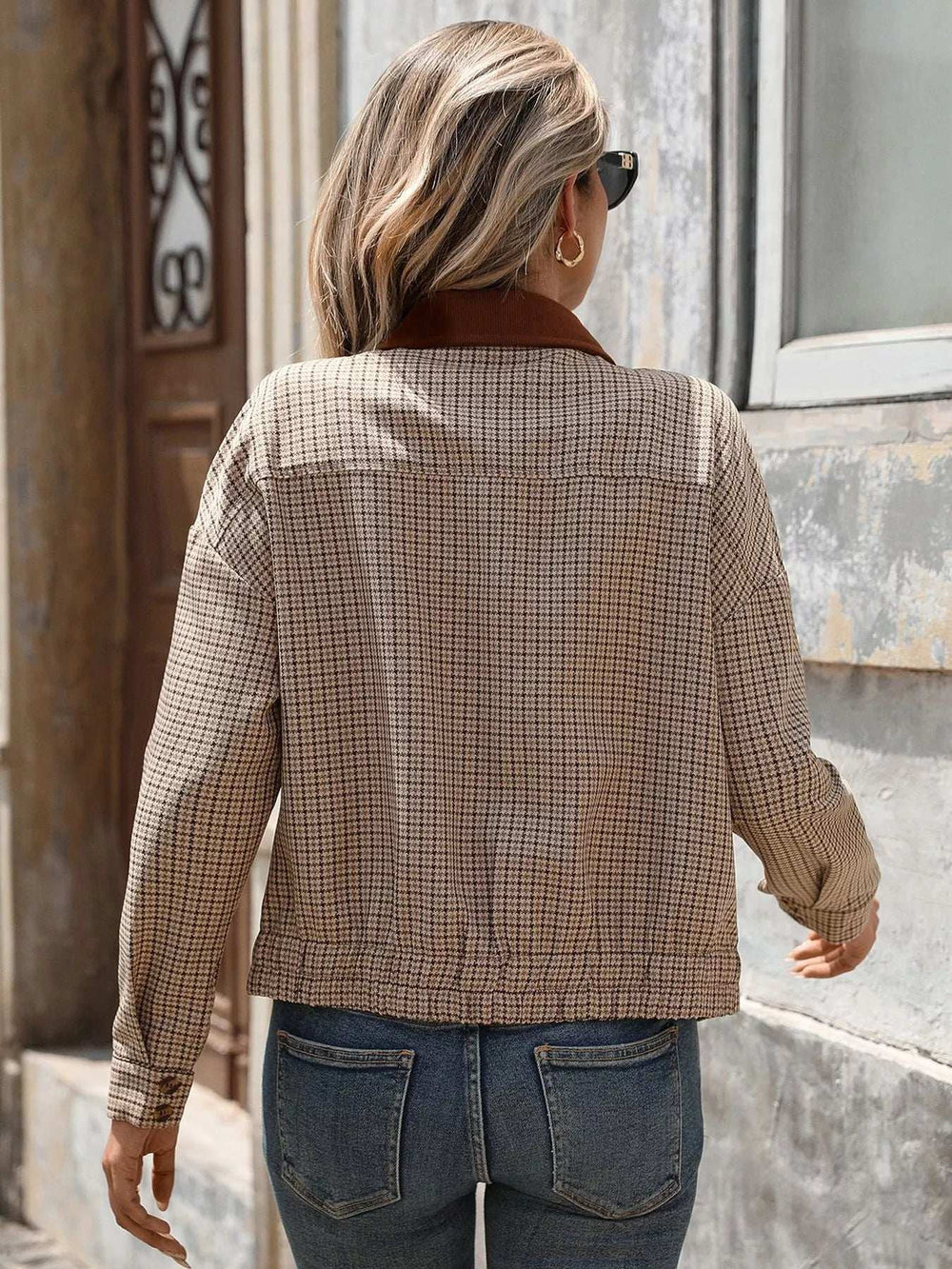 Plaid Zip Up Long Sleeve Jacket - Trendsi - Flyclothing LLC