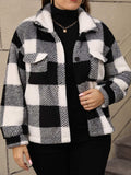 Plus Size Pocketed Plaid Collared Neck Jacket - Trendsi - Flyclothing LLC