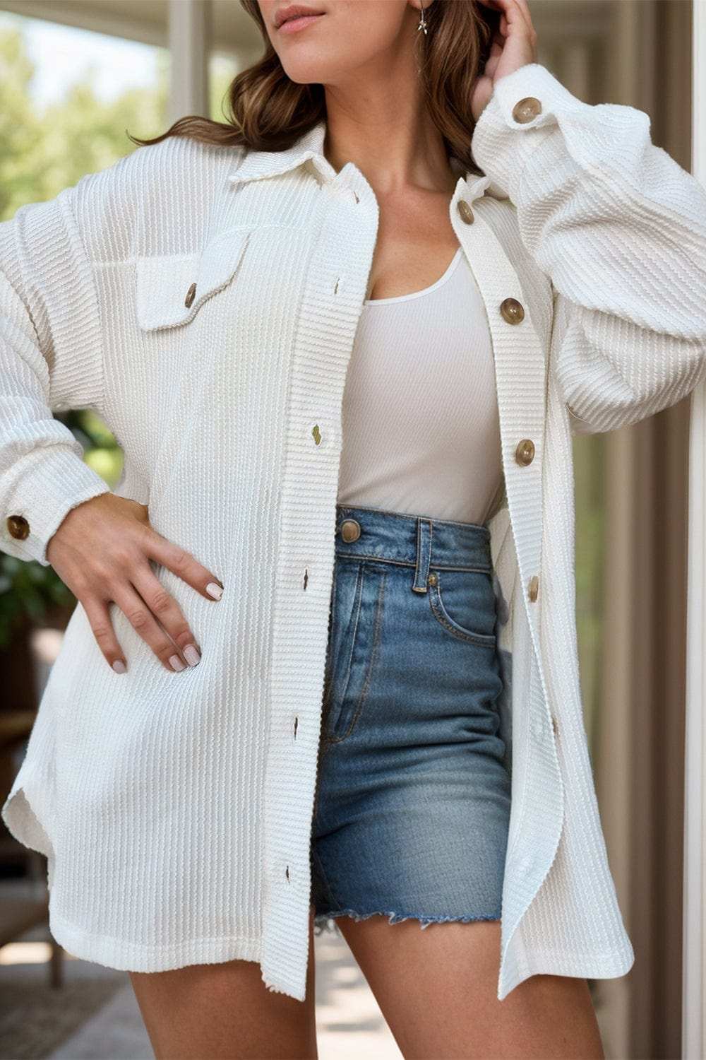 Plus Size Button Up Long Sleeve Jacket - Trendsi - Flyclothing LLC