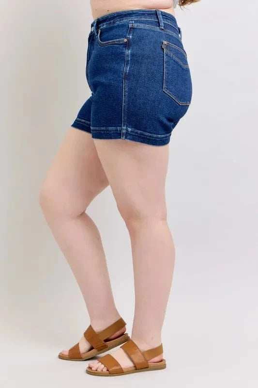 Judy Blue Full Size High Waist Tummy Control Denim Shorts Plus Size - Trendsi - Flyclothing LLC
