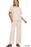 Zenana Slub Short Sleeve T-Shirt and Pants Set - Trendsi - Flyclothing LLC