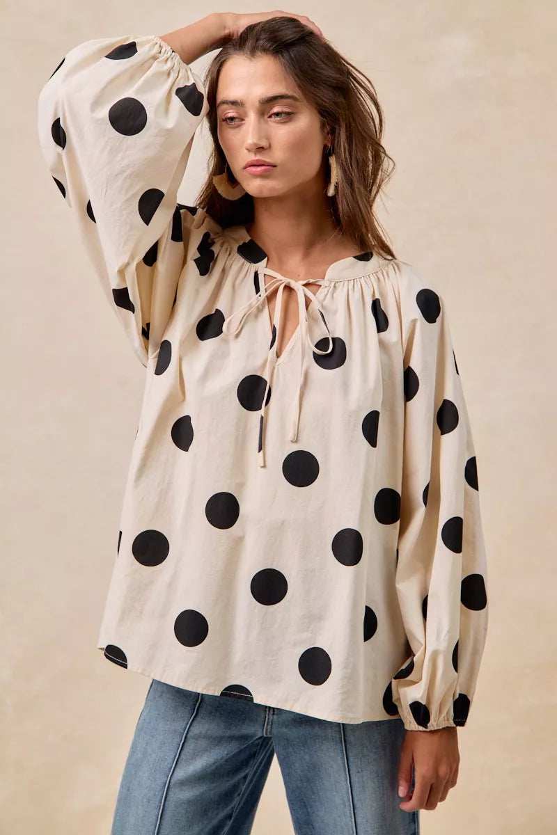 BiBi Polka Dot Exaggerated Balloon Sleeves Blouse - Trendsi - Flyclothing LLC