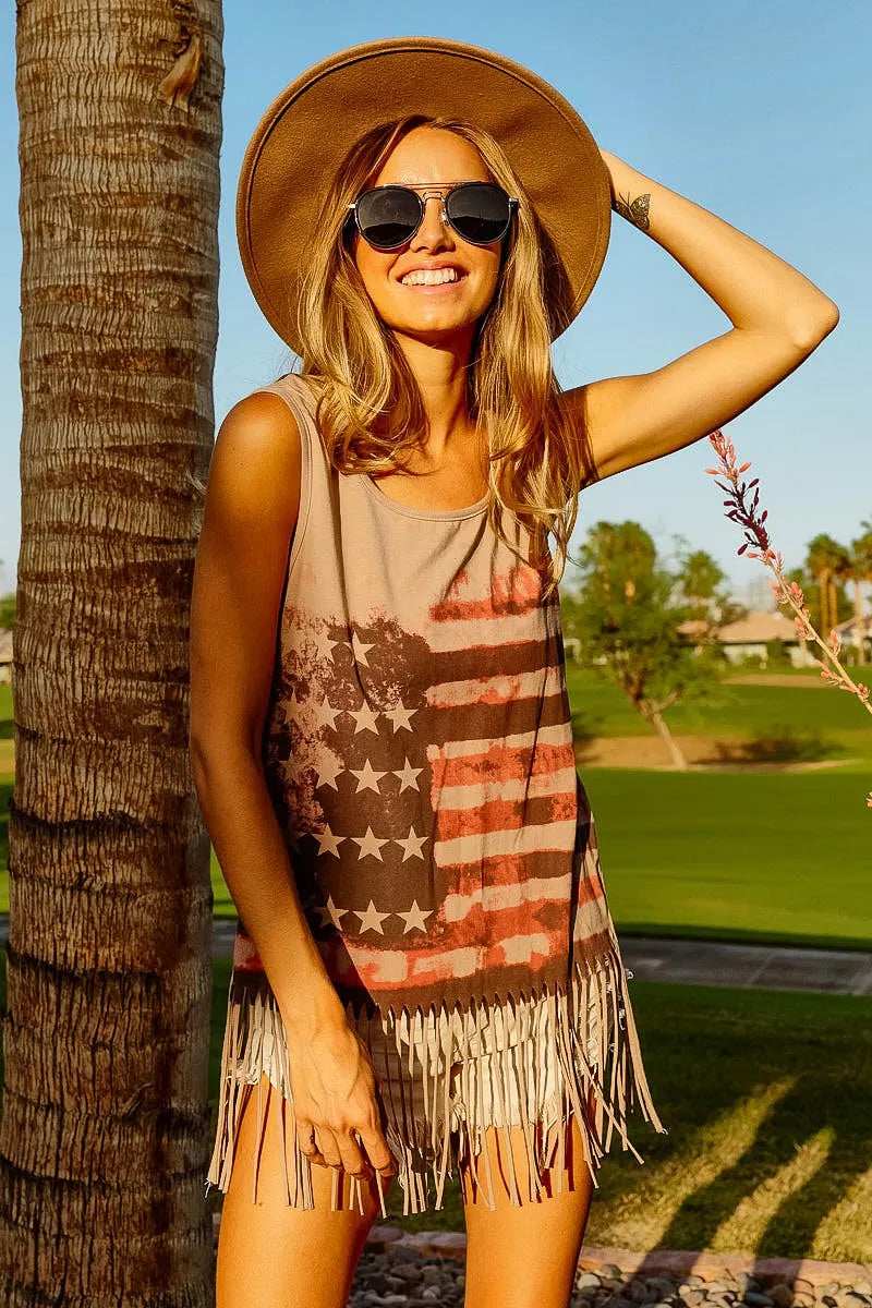 BiBi American Flag Print Knit Sleeveless Top - Trendsi - Flyclothing LLC