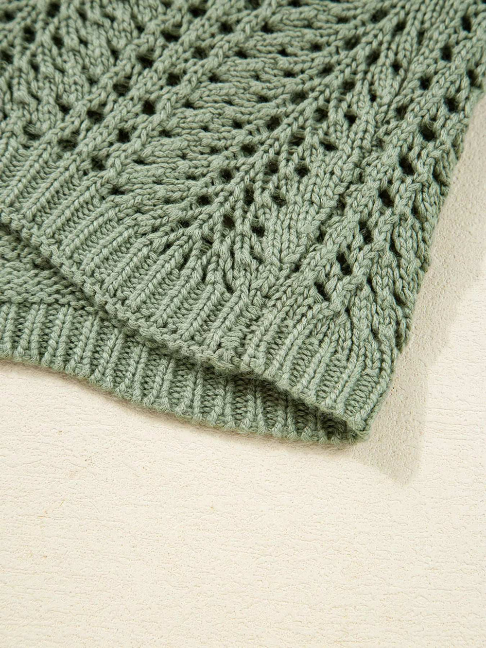 Scalloped Edge Eyelet Knit Batwing Sleeve Cardigan - Trendsi - Flyclothing LLC