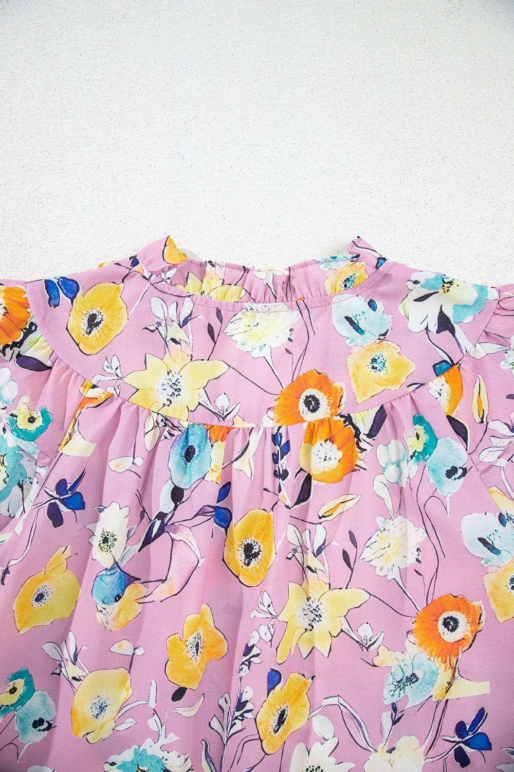 Printed Notched Double Layered Ruffle Sleeve Blouse - Trendsi - Flyclothing LLC