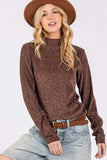 SAGE + FIG Glitter Mock Neck Lettuce Hem Long Sleeve Top - Trendsi - Flyclothing LLC