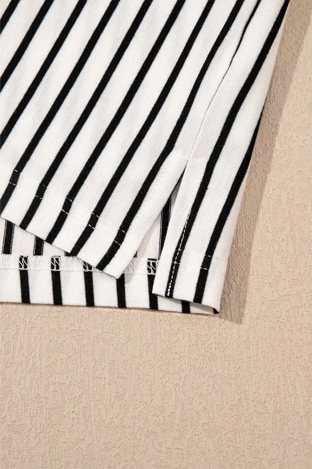 Stripe V Neck Tee and Casual Shorts Set - Trendsi - Flyclothing LLC