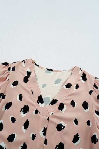 Contrast Animal Print V-Neck Long Sleeve Blouse - Trendsi - Flyclothing LLC