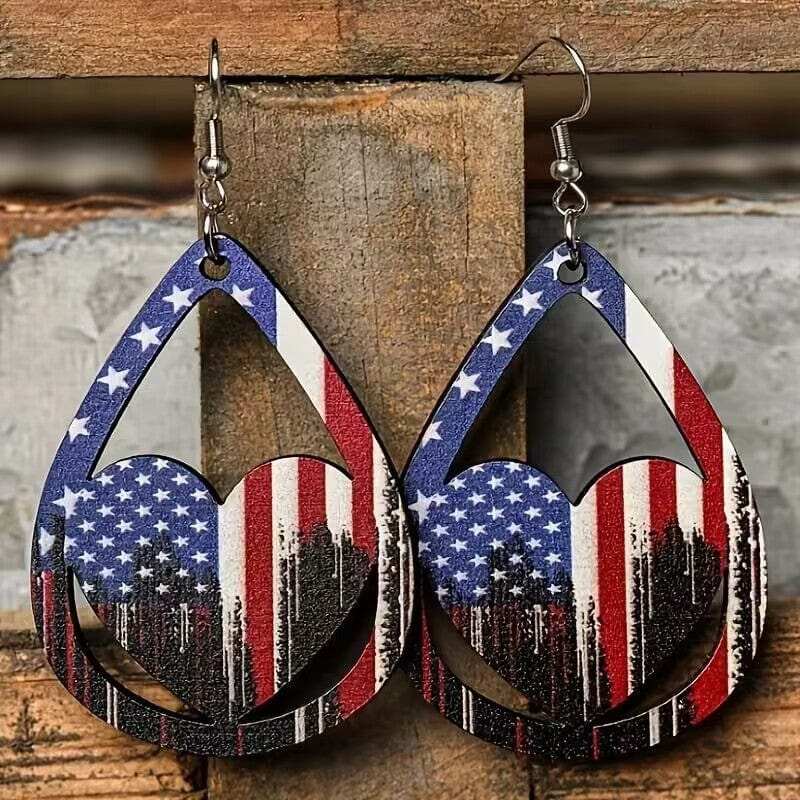 US Flag Pattern Wooden Earrings - Trendsi - Flyclothing LLC
