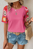 Geometric Round Neck Short Sleeve Blouse - Trendsi - Flyclothing LLC