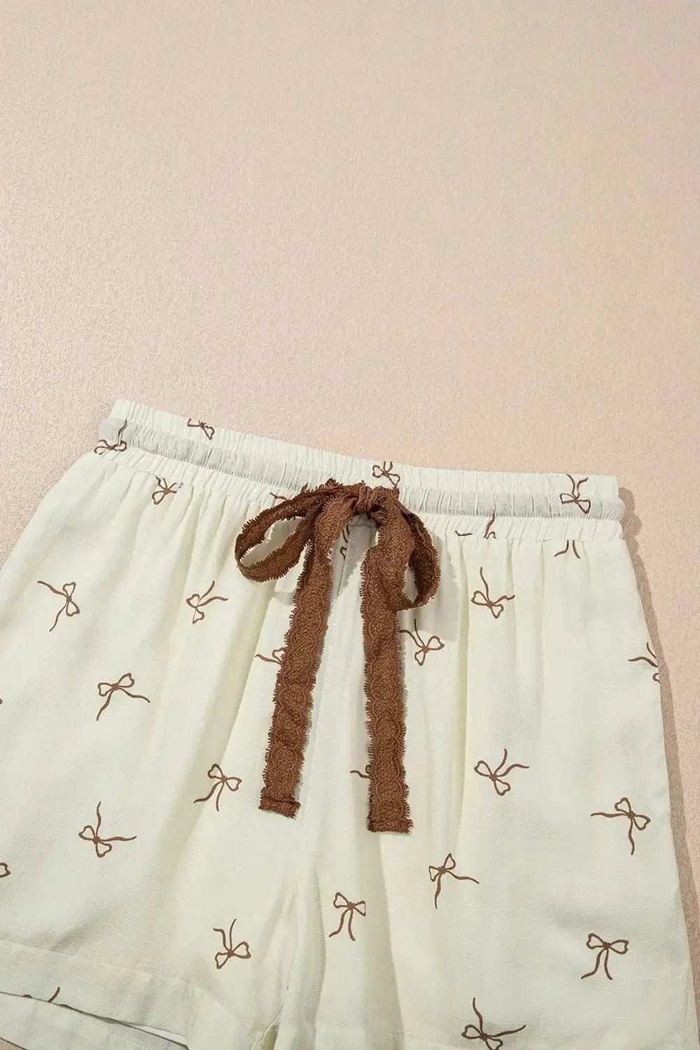 Bow Print Lace Drawstring Casual Shorts - Trendsi - Flyclothing LLC