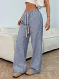 Drawstring Striped Wide Leg Pants - Trendsi - Flyclothing LLC