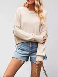 Round Neck Dropped Shoulder Sweater - Trendsi - Flyclothing LLC