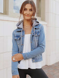 Full Size Button Up Drawstring Hooded Denim Jacket Plus Size - Trendsi - Flyclothing LLC