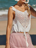 Tassel Openwork Sleeveless Knit Cover Up - Trendsi - Flyclothing LLC