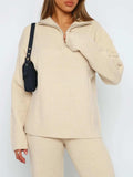 Quarter Zip Long Sleeve Top and Pants Set - Trendsi - Flyclothing LLC