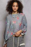 POL Butterflies Pattern Round Neck knit Top with Outseam Rolling Edge - Trendsi - Flyclothing LLC