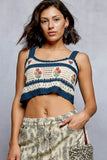 POL Floral Embroidered Cropped Crochet Cami with Scalloped Hem - Trendsi - Flyclothing LLC
