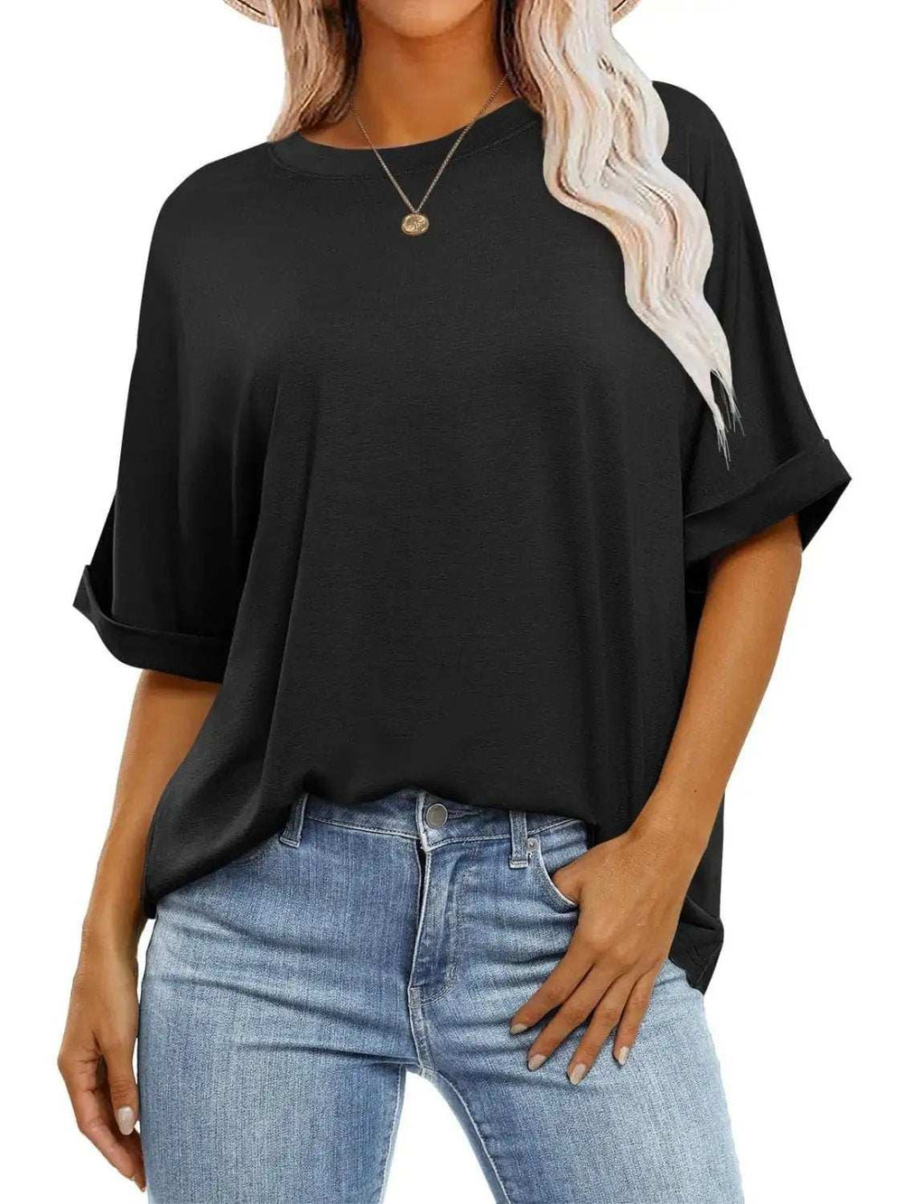 Round Neck Half Sleeve T-Shirt - Trendsi - Flyclothing LLC