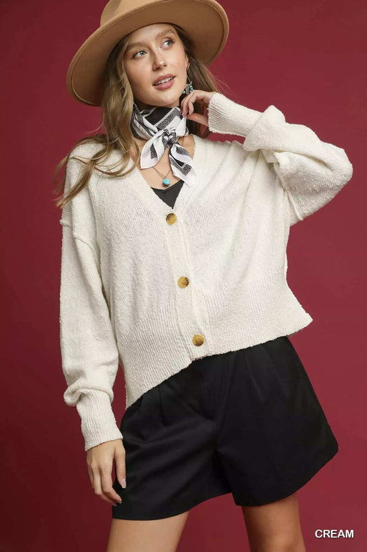 Umgee Button-Front V-Neck Knit Cardigan - Trendsi - Flyclothing LLC