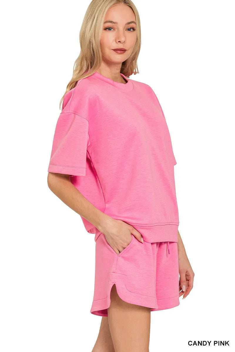 Zenana Scuba Short Sleeve Top & Shorts Set - Trendsi - Flyclothing LLC