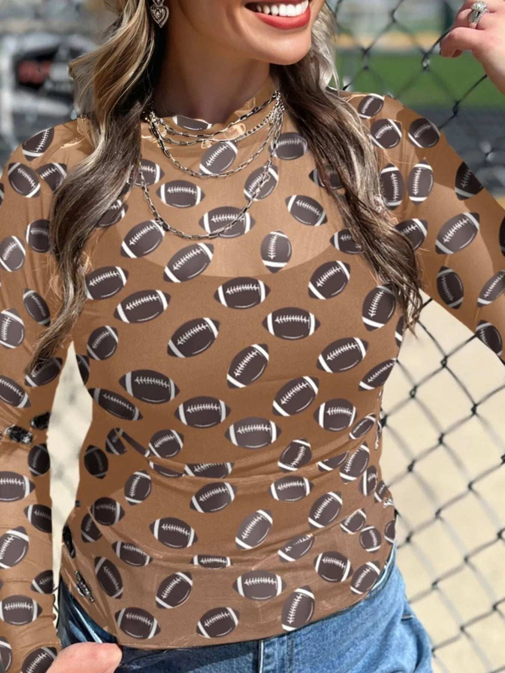 Game Day Mesh Sheer Long Sleeve Top - Trendsi - Flyclothing LLC