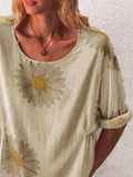Full Size Flower Round Neck Half Sleeve T-Shirt Plus Size - Trendsi - Flyclothing LLC