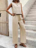 Round Neck Sleeveless Top and Wide Leg Pants Set - Trendsi - Flyclothing LLC